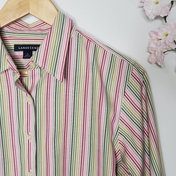 Lands End Pinstripe Button Down Multicolored Sz 10 - Picture 2 of 9